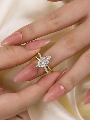 3.0CT 5A MARQUISE CUT COT ZIRCONIA خاتم الخطوبة للنساء ، 18K الذهب الأصفر المطلي بالفضة الإسترليني in Kuwait