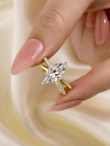 3.0CT 5A MARQUISE CUT COT ZIRCONIA خاتم الخطوبة للنساء ، 18K الذهب الأصفر المطلي بالفضة الإسترليني in Kuwait