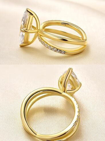 3.0CT 5A MARQUISE CUT COT ZIRCONIA خاتم الخطوبة للنساء ، 18K الذهب الأصفر المطلي بالفضة الإسترليني in Kuwait