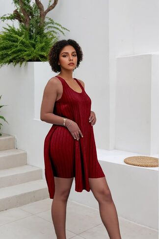 Women's Plus Size Two Piece Outfits Summer Sleeveless Tunic Tops Bodycon Biker Shorts Sweatsuits Sets in Saudi Arabia