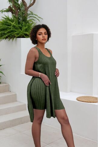 Women's Plus Size Two Piece Outfits Summer Sleeveless Tunic Tops Bodycon Biker Shorts Sweatsuits Sets in Saudi Arabia