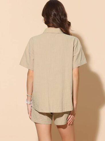Allegra K Summer Two Piece Outfits for Women Cotton Button Down Shirt Casual Lounge Beach Short Sets in Saudi Arabia