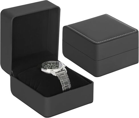 علبة ساعة واحدة ، مربع هدايا ساعة سفر مع وسادة قابلة للإزالة ، ومربعات منظمات عرض Wristing Leather Leather الفاخرة لـ MEM and Women (Black) in Kuwait