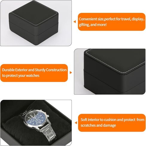 علبة ساعة واحدة ، مربع هدايا ساعة سفر مع وسادة قابلة للإزالة ، ومربعات منظمات عرض Wristing Leather Leather الفاخرة لـ MEM and Women (Black) in Kuwait