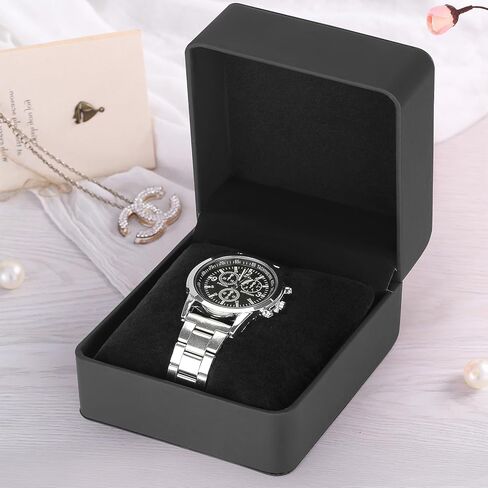 علبة ساعة واحدة ، مربع هدايا ساعة سفر مع وسادة قابلة للإزالة ، ومربعات منظمات عرض Wristing Leather Leather الفاخرة لـ MEM and Women (Black) in Kuwait
