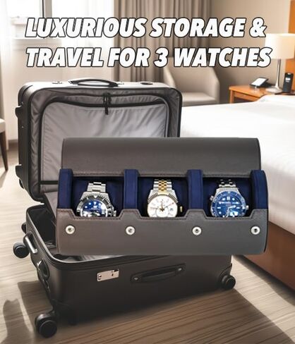 Italian Travel Watch Case | Watch Case Travel | Upgraded Premium MicroSkin Interior | Italian Nappa Leather | Expertly Crafted with High-quality Materials | Safe & Protected (3 roll size) in Saudi Arabia