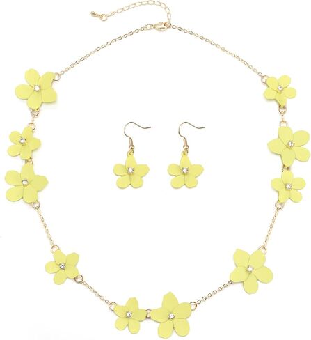 Flyonce Flower Choker Necklace Enamel Floral Flower Bib Necklaces with Earrings Summer Beach Jewelry for Women in Kuwait