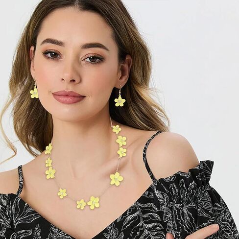 Flyonce Flower Choker Necklace Enamel Floral Flower Bib Necklaces with Earrings Summer Beach Jewelry for Women in Kuwait