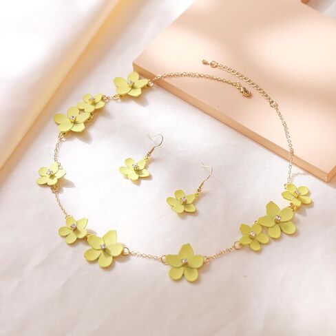 Flyonce Flower Choker Necklace Enamel Floral Flower Bib Necklaces with Earrings Summer Beach Jewelry for Women in Kuwait
