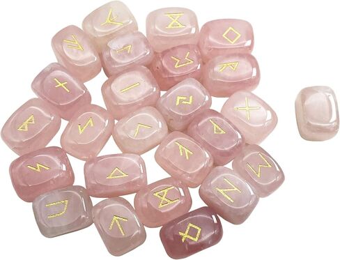 Natural Amethyst Rune Stones Set, Engraved Elder futhark Viking Alphabet Runes Gemstone Chakra Balancing Reiki Healing Spiritual Metaphysical, 25Pcs in Saudi Arabia