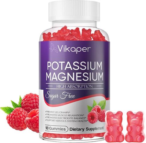 Potassium Magnesium Gummies 500mg for Adults Kids Sugar-Free High Absorption Magnesium Glycinate Supplement,Supports Leg Cramps,Muscle,Heart Health,Non-GMO Magnesium Gummy Raspberry Flavor 90 Count in Saudi Arabia