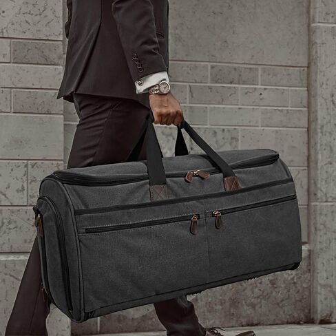 Garment Duffle Bag Garment Bag Duffle Bag Combo for Travel Convertible Carry on Bag with Detachable Suit Travel Bags for Men Bussiness (Canvas, Black) in Saudi Arabia