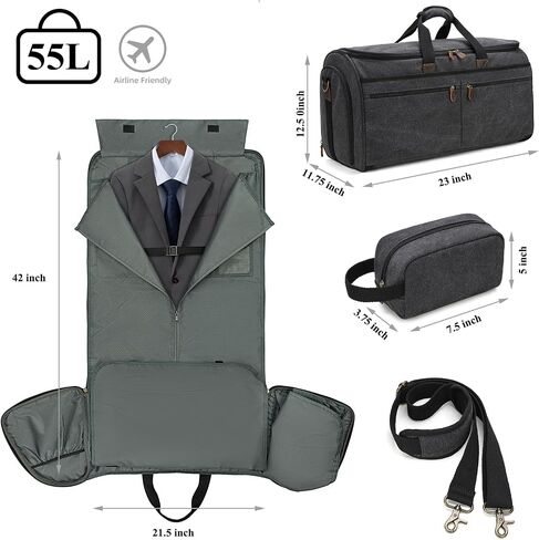 Garment Duffle Bag Garment Bag Duffle Bag Combo for Travel Convertible Carry on Bag with Detachable Suit Travel Bags for Men Bussiness (Canvas, Black) in Saudi Arabia