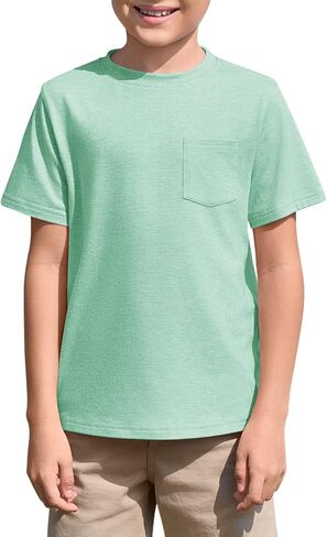 الأولاد Haloumoning Tirts Kids Shirt Sleeve Pocket Shirt Crewneck Summer Basic Teeps 5-14 Years in Kuwait