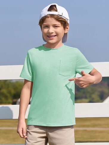 الأولاد Haloumoning Tirts Kids Shirt Sleeve Pocket Shirt Crewneck Summer Basic Teeps 5-14 Years in Kuwait
