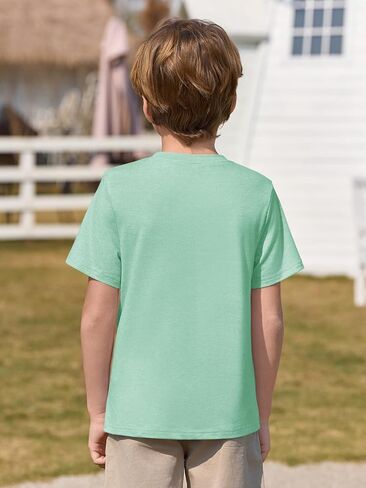 الأولاد Haloumoning Tirts Kids Shirt Sleeve Pocket Shirt Crewneck Summer Basic Teeps 5-14 Years in Kuwait