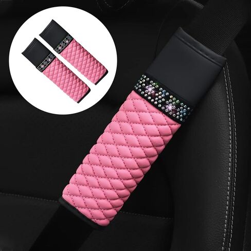 2PCS Car Seat Belt Cover, Breathable Leather Shoulder Pads Protect Your Neck, Harness Pads Strap for a More Comfortable Driving, Car Accessories Compatible for Women Girls (Pink) in Saudi Arabia