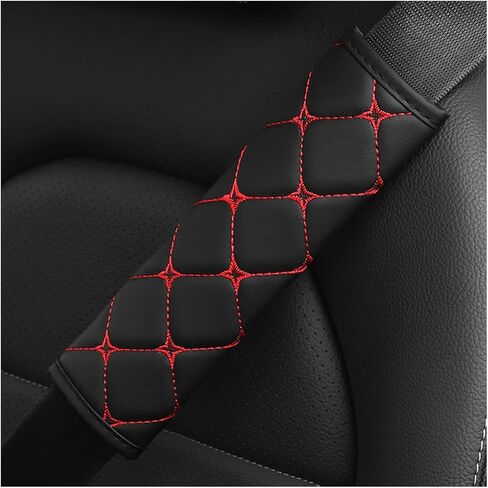 2PCS Car Seat Belt Cover, Breathable Leather Automotive Safety Seatbelt Shoulder Strap Protector, Soft Harness Pad to Protect Neck Shoulder, Universal Vehicle Interior Accessories (Red) in Kuwait