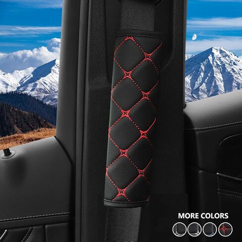 2PCS Car Seat Belt Cover, Breathable Leather Automotive Safety Seatbelt Shoulder Strap Protector, Soft Harness Pad to Protect Neck Shoulder, Universal Vehicle Interior Accessories (Red) in Kuwait