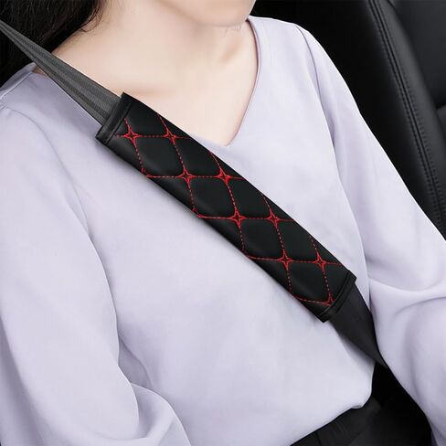 2PCS Car Seat Belt Cover, Breathable Leather Automotive Safety Seatbelt Shoulder Strap Protector, Soft Harness Pad to Protect Neck Shoulder, Universal Vehicle Interior Accessories (Red) in Kuwait