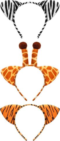Cindeer 3 Pcs Halloween Ear Costume Headband Zoo Jungle Safari Plush Ear Hair Hoop for Halloween Adult Animal Cosplay Party in Saudi Arabia