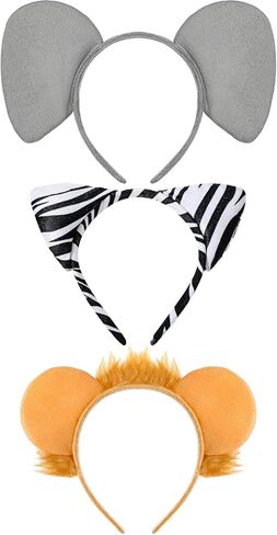 Cindeer 3 Pcs Halloween Ear Costume Headband Zoo Jungle Safari Plush Ear Hair Hoop for Halloween Adult Animal Cosplay Party in Saudi Arabia