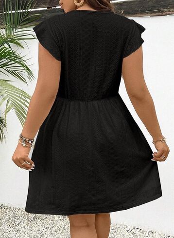 ثياب Eytino Plus Size for Women Summer Ruffle Cap Sleeve Lace V Neck Embroidery Eyelet A Brate (1x-5x) in Saudi Arabia