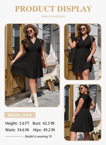 ثياب Eytino Plus Size for Women Summer Ruffle Cap Sleeve Lace V Neck Embroidery Eyelet A Brate (1x-5x) in Saudi Arabia