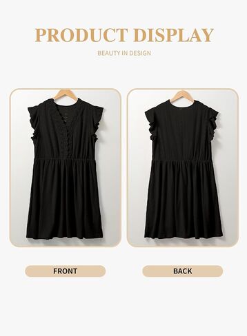 ثياب Eytino Plus Size for Women Summer Ruffle Cap Sleeve Lace V Neck Embroidery Eyelet A Brate (1x-5x) in Saudi Arabia