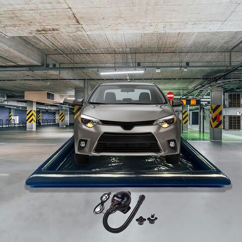 Inflatable Car Wash Mat 9.7' x 19.5' Containment PVC Garage Floor Mat Non-Slip Heavy Duty Waterproof Protection from Water, Snow, Rain, Mud and Oil Black for Cars in Saudi Arabia