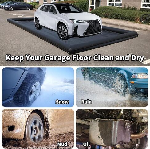 Inflatable Car Wash Mat 9.7' x 19.5' Containment PVC Garage Floor Mat Non-Slip Heavy Duty Waterproof Protection from Water, Snow, Rain, Mud and Oil Black for Cars in Saudi Arabia