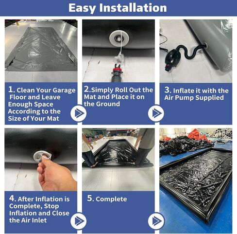 Inflatable Car Wash Mat 9.7' x 19.5' Containment PVC Garage Floor Mat Non-Slip Heavy Duty Waterproof Protection from Water, Snow, Rain, Mud and Oil Black for Cars in Saudi Arabia