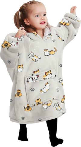 KFUBUO Wearable Blanket Hoodie for Kids Toddlers Sherpa Blanket Sweatshirt With Pocket Cute Hoodies 2-6 Year Old Girl Birthday Gifts Cat in Saudi Arabia