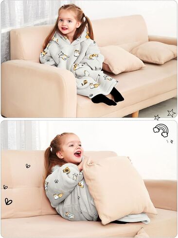 KFUBUO Wearable Blanket Hoodie for Kids Toddlers Sherpa Blanket Sweatshirt With Pocket Cute Hoodies 2-6 Year Old Girl Birthday Gifts Cat in Saudi Arabia