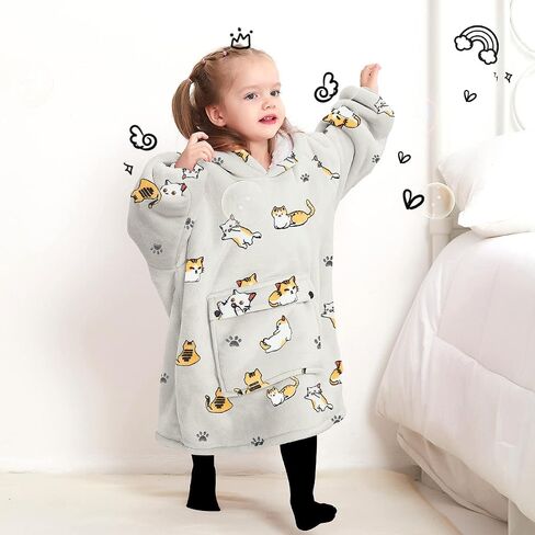KFUBUO Wearable Blanket Hoodie for Kids Toddlers Sherpa Blanket Sweatshirt With Pocket Cute Hoodies 2-6 Year Old Girl Birthday Gifts Cat in Saudi Arabia
