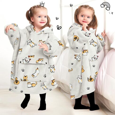KFUBUO Wearable Blanket Hoodie for Kids Toddlers Sherpa Blanket Sweatshirt With Pocket Cute Hoodies 2-6 Year Old Girl Birthday Gifts Cat in Saudi Arabia