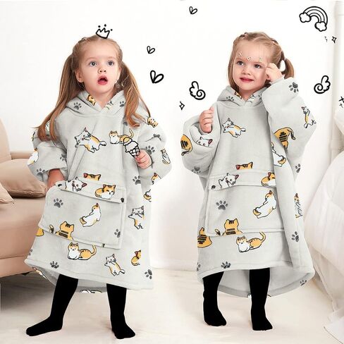 KFUBUO Wearable Blanket Hoodie for Kids Toddlers Sherpa Blanket Sweatshirt With Pocket Cute Hoodies 2-6 Year Old Girl Birthday Gifts Cat in Saudi Arabia