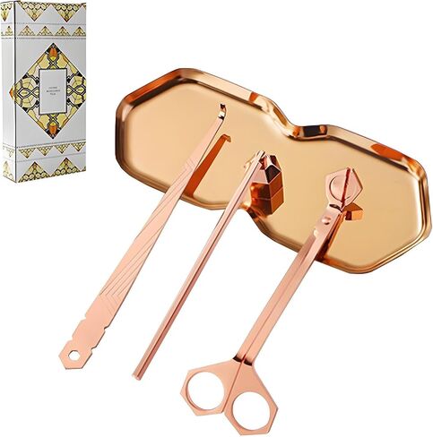 Premium 4 in 1 Candle Accessory Set - Candle Wick Trimmer, Snuffer, Wick Dipper and Tray, Care Kit for Candle Lover, Perfectly Trimmed Wicks (Gold) in Saudi Arabia