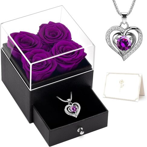 YEEBAY Preserved Flowers Gift for Mom from Son or Daughter, Incl 4 Rose and Heart Necklace, Ideal Gifts Birthday, Mother's Day, Valentine's Day, Christmas for Grandma for Her, Women, Wife in Saudi Arabia