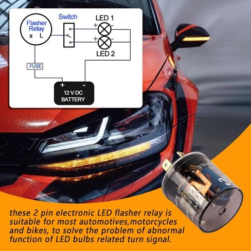 4PCS LED Flasher Relay, 2 Pin Heavy Duty 12V LED Turn Signal Relay for Fixing Hyper Flashing, Universal Two Prong Round Electronic Flasher Blinker Relay Replacement for Car Truck SUV in Saudi Arabia