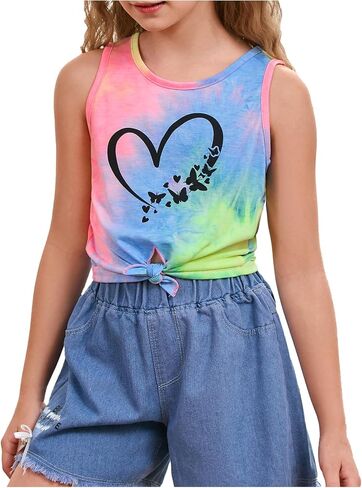 Soly Hux Girl's Summer Tank Tops Tie Dye Graphic Printless Tshirt Holiday Vest in Saudi Arabia