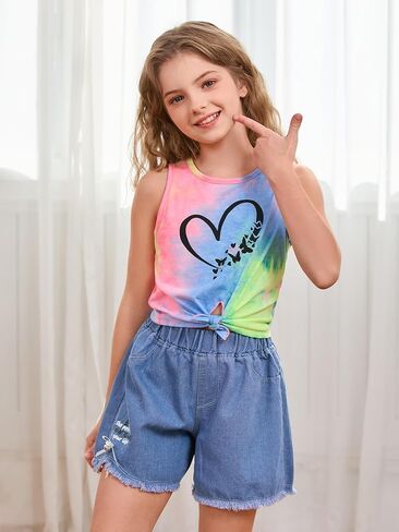 Soly Hux Girl's Summer Tank Tops Tie Dye Graphic Printless Tshirt Holiday Vest in Saudi Arabia