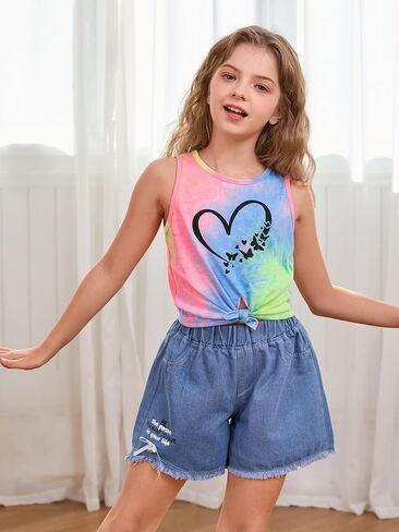 Soly Hux Girl's Summer Tank Tops Tie Dye Graphic Printless Tshirt Holiday Vest in Saudi Arabia