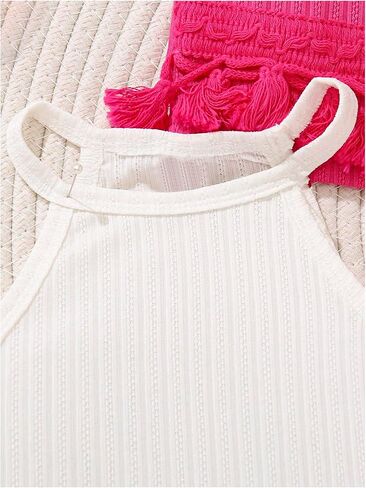 SHENHE Girl's 3 Piece Halter Top Lace Ribbed Knit Sleeveless Casual Summer Cami Tops in Saudi Arabia