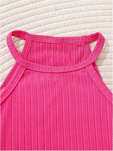 SHENHE Girl's 3 Piece Halter Top Lace Ribbed Knit Sleeveless Casual Summer Cami Tops in Saudi Arabia