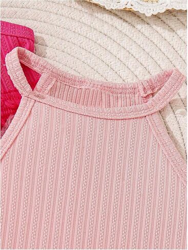 SHENHE Girl's 3 Piece Halter Top Lace Ribbed Knit Sleeveless Casual Summer Cami Tops in Saudi Arabia