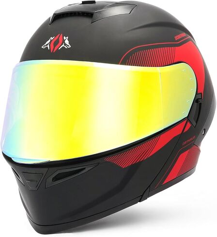 Orthrus Modular LED خوذة دراجة نارية كاملة - DOT معتمدة من Flip -Up Dual Visor Sun Shield & Bluetooth جاهزة للبالغين الرجال - الدراجة الشارع/موتوكروس (Dobermann Red ، L) in Kuwait