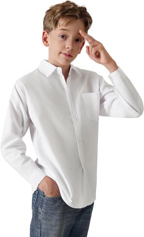 Boys Long Sleeve Dress Shirts Formal Solid Shirts Kids Casual Button Down Shirts with Chest Pocket in Saudi Arabia