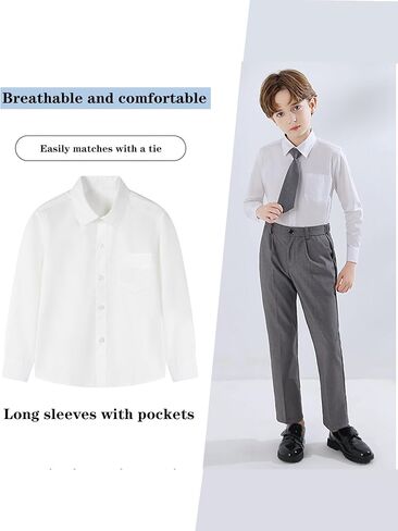 Boys Long Sleeve Dress Shirts Formal Solid Shirts Kids Casual Button Down Shirts with Chest Pocket in Saudi Arabia