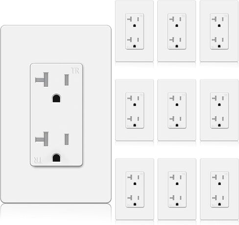 BESTTEN 10 عبوات من منافذ مقابس 20 أمبير مع مقاومة للعبث، لوحة حائط بدون براغي، مدرجة في قائمة UL، أبيض in Kuwait